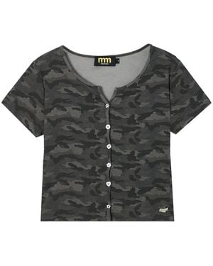 Mini Cream Camouflage-Print Button-Up T-Shirt - Grey