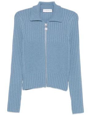 Victoria Beckham Ribbed-Knit Zip-Up Cardigan - Blue