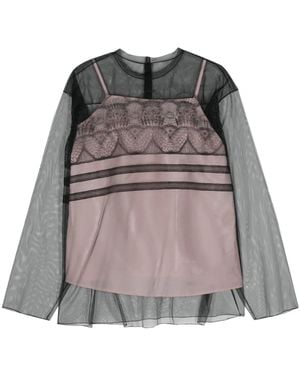 Sofie D'Hoore Boise Embroidered-Motif Tulle Blouse - Grey