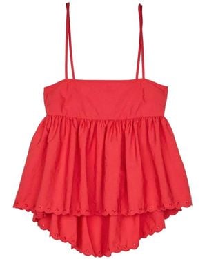 Cecilie Bahnsen Selena Broderie-Anglaise Sleeveless Blouse - Red