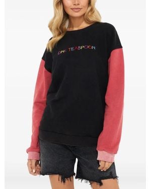 One Teaspoon Contrast-Sleeve Printed Sweatshirt - Black