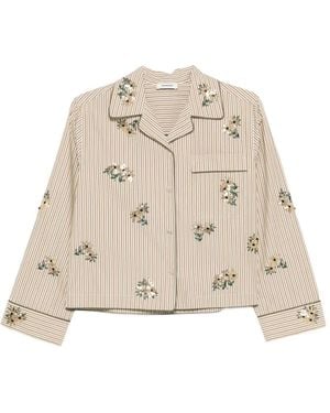 Sandro Floral-Details Stripe-Pattern Shirt - Natural
