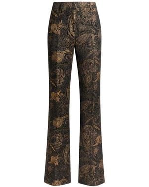 Etro Fit-And-Flare Chenille-Jacquard Pants With Floral Paisley-Motif - Gray