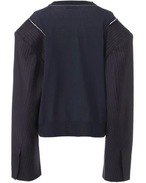 SONIA CARRASCO Pinstripe-Paneled Knit Jacket - Blue