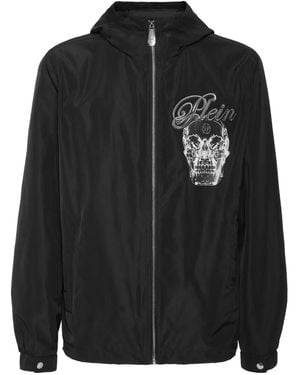 Philipp Plein Glass Skull Hooded Windbreaker - Black
