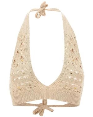 Kangra Stud-Embellished Open-Knit Top - White