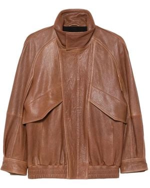 Nour Hammour Ariste Leather Bomber Jacket - Brown