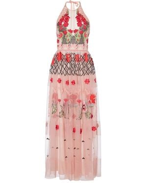 Temperley London Remi Halter Embroidered Tulle Maxi Dress - Pink