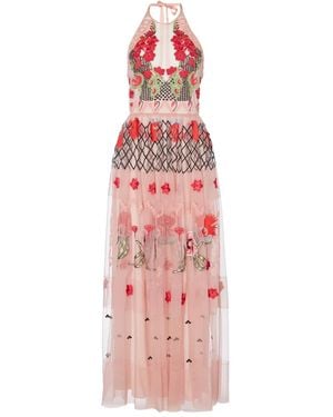 Temperley London Remi Halter Embroidered Tulle Maxi Dress - ピンク