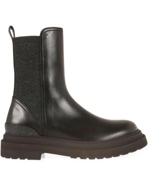 Brunello Cucinelli Monili-Trim Leather Ankle Boots - Black