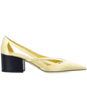 Prada Satin Cut-Out Pointed Court Shoes - Metallic