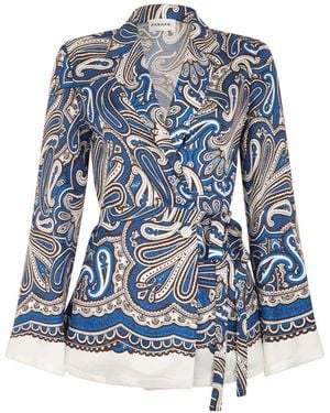 P.A.R.O.S.H. Paisley-Print Tie-Waist Blazer - Blue