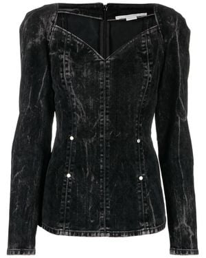Stella McCartney Black Flocked Velvet Denim Top - Women's - Cotton/elastane