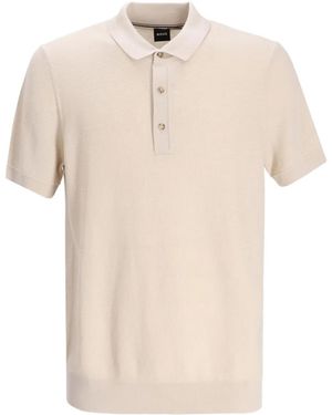 BOSS Button-Placket Polo Shirt - Natural