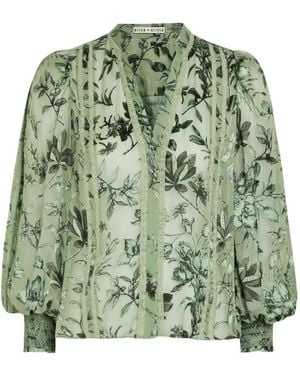 Alice + Olivia Floral-Print Lace-Trim Blouse - Green