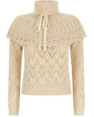 Zimmermann Ruffled-Collar Crocheted Jumper - Natural