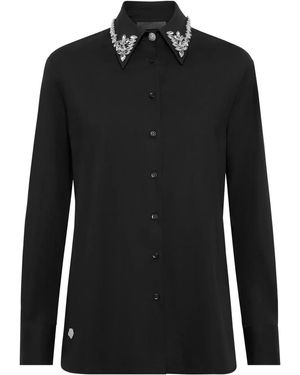 Philipp Plein Crystal-Embellished Cotton Shirt - Black