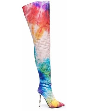 Philipp Plein Tie-Dye Print Thigh High Boots - Blue