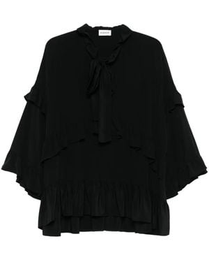 P.A.R.O.S.H. Ruffled Tie-Neck Top - Black
