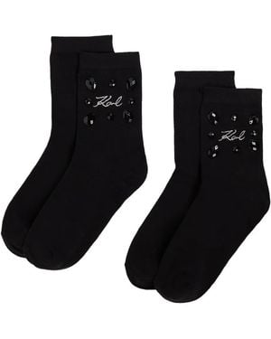 KARL LAGERFELD Gem-Embellished Logo Socks - Black