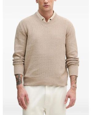 Sisley Gerippter Pullover Mit V-Ausschnitt - Natur