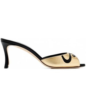 Manolo Blahnik Scroll-Applique Leather Heeled Sandals - Metallic