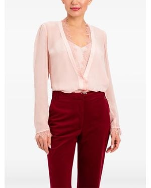 Twinset Lace-Trim Long-Sleeve Blouse - Red