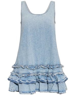 Ganni Ruffled Denim Mini Dress - Blue