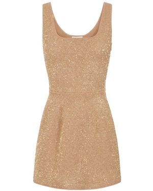 Elisabetta Franchi Knit Mini Dress With Sequins - Natural