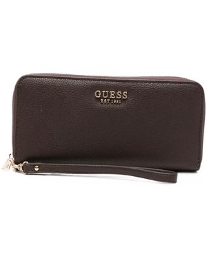 Guess Logo-Plaque Pebbled Wallet - Brown