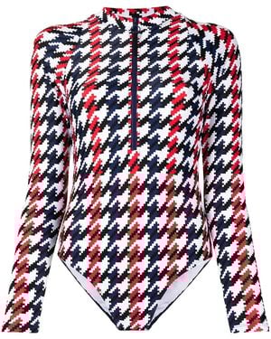 Perfect Moment Spring Houndstooth-Print Surf Wetsuit - White