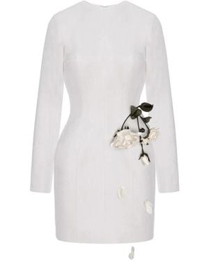 Cristina Savulescu Rose-Appliqué Long-Sleeves Mini Dress - White