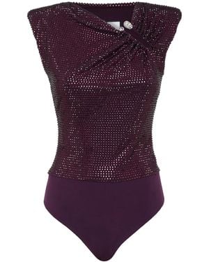 Philipp Plein Crystal-Embellished Bodysuit - Purple