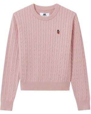 Chocoolate Cable-Knit Logo-Patch Jumper - Pink