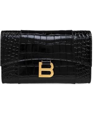 Balenciaga Hourglass Crocodile-Effect Wallet - Black