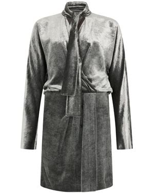 Alberta Ferretti Bow-Detail Velvet Mini Dress - Grey