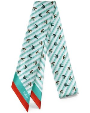Mulberry Feather-Lure-Print Striped Scarf - Blue