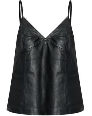 Gestuz Gzrio Leather V-Neck Top - Black