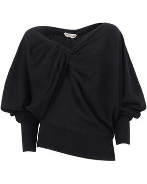 Alberta Ferretti Draped Twisted Front Top With Voluminous Sleeves - Black