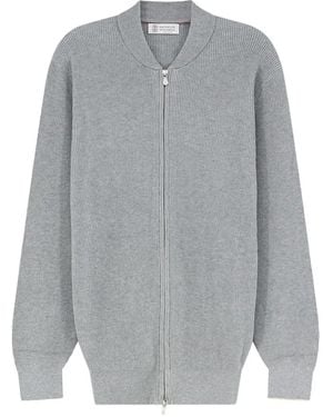 Brunello Cucinelli Ribbed-Knit Zip-Up Jumper - Grey