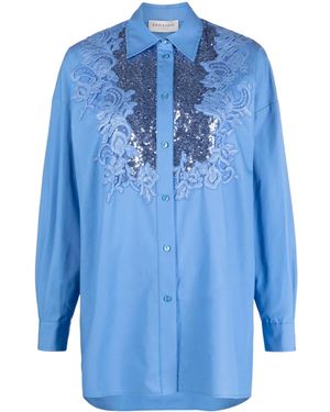 ERMANNO FIRENZE Sequin-Embellished Floral-Lace Shirt - Blue