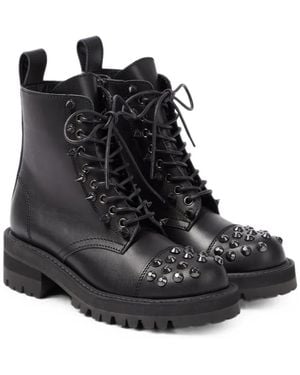 Junya Watanabe Spike-Embellished Leather Combat Boots - Black