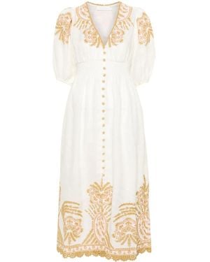 Zimmermann Waverly リネンミディ ドレス - ナチュラル