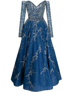 Saiid Kobeisy Beaded Off-shoulder Dress - Blue