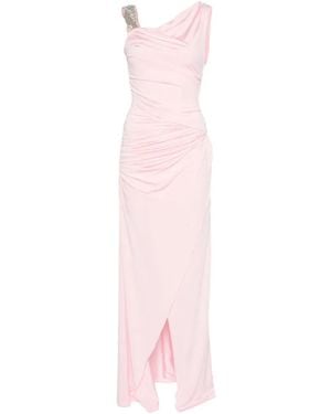 Amen Ruched Crystal-Embellished Asymmetric Maxi Dress - Pink