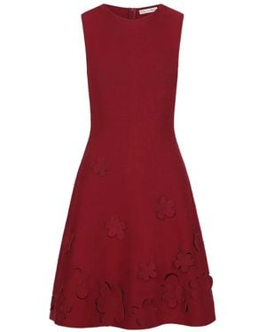 Oscar de la Renta Laser-Cut Floral Knit Dress - Red