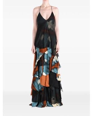 YANGKEHAN Floral-Print Tiered Maxi Dress - Black