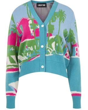 Libertine Poolside Tropical-Jacquard Button-Up Cardigan - Blue