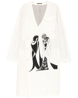 Yohji Yamamoto Graphic-Printed Coat - White