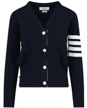 Thom Browne 4-Bar Stripe V-Neck Cardigan - Blue